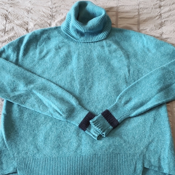 Duffy wool turquoise turtleneck sweater size S feels like cashmere EUC - Picture 6 of 8